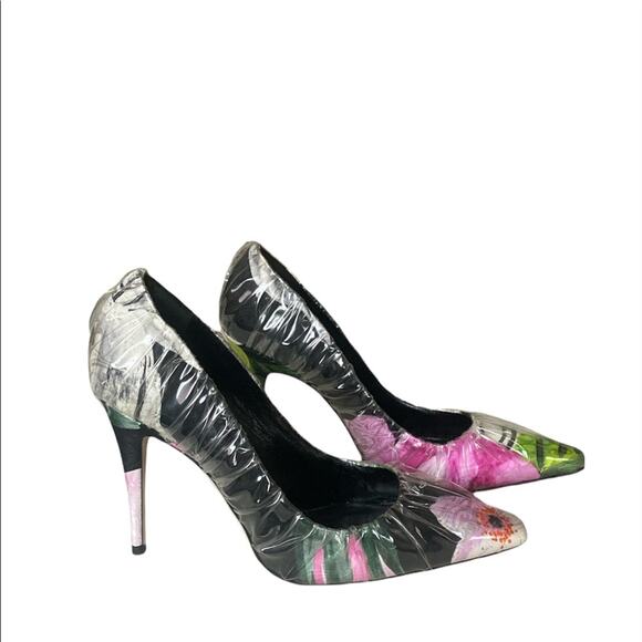 OFF-WHITE C/O JIMMY CHOO Anne 100 PVC-Wrapped Floral-Print Satin Pumps - Picture 1 of 10